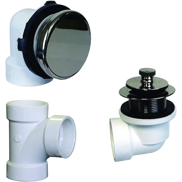 Westbrass Illusionary Overflow, Sch. 40 PVC Plumbers Pack W/ Lift and Turn Bath Drain in Polished Nickel D594PHRK-05 - main